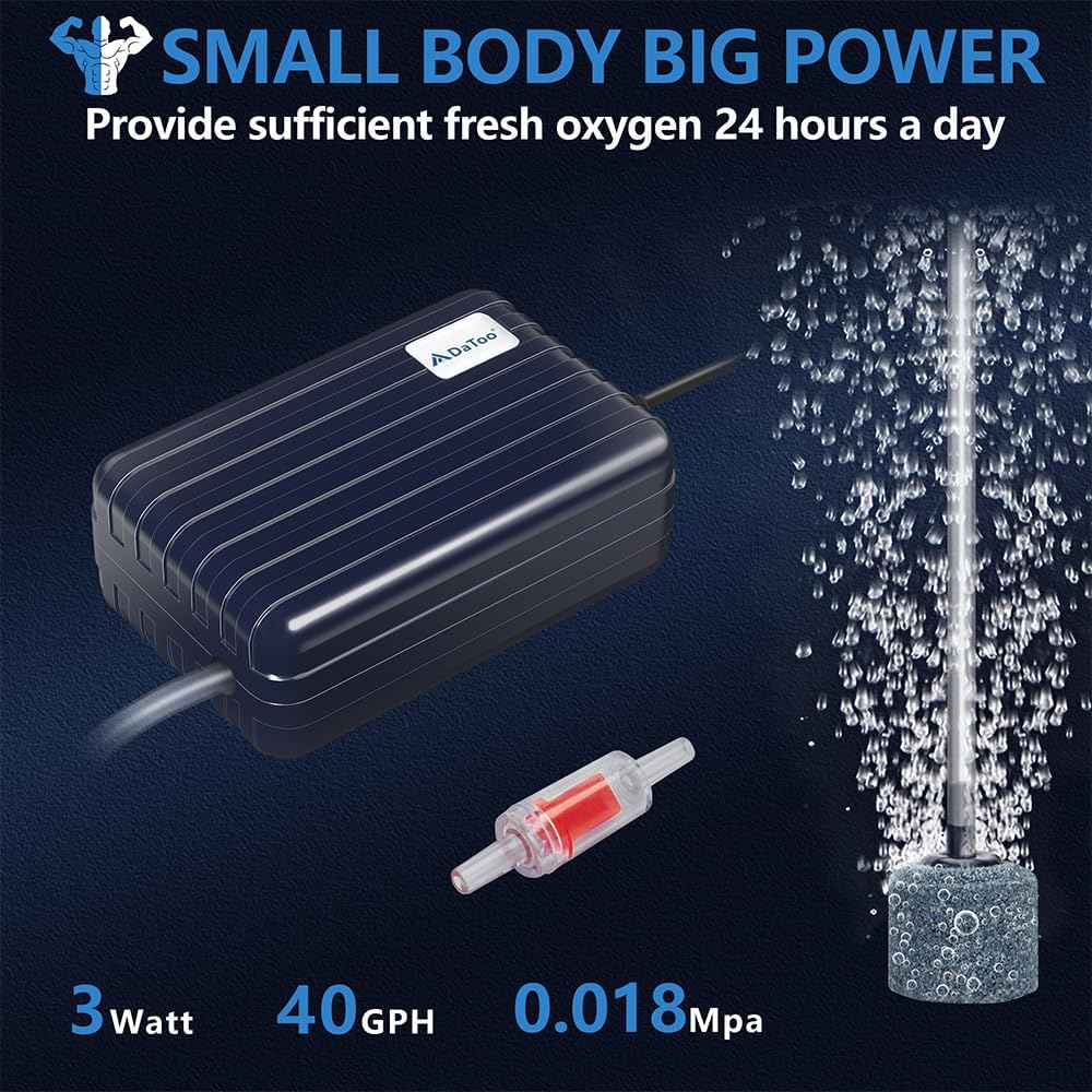 Aquarium Air Pump Compact Fish Tank Air Pump Quiet Aquarium Bubbler Aerator Buckets Oxygen Aerator Pump for 1 to 20 Gallon Fish Tanks