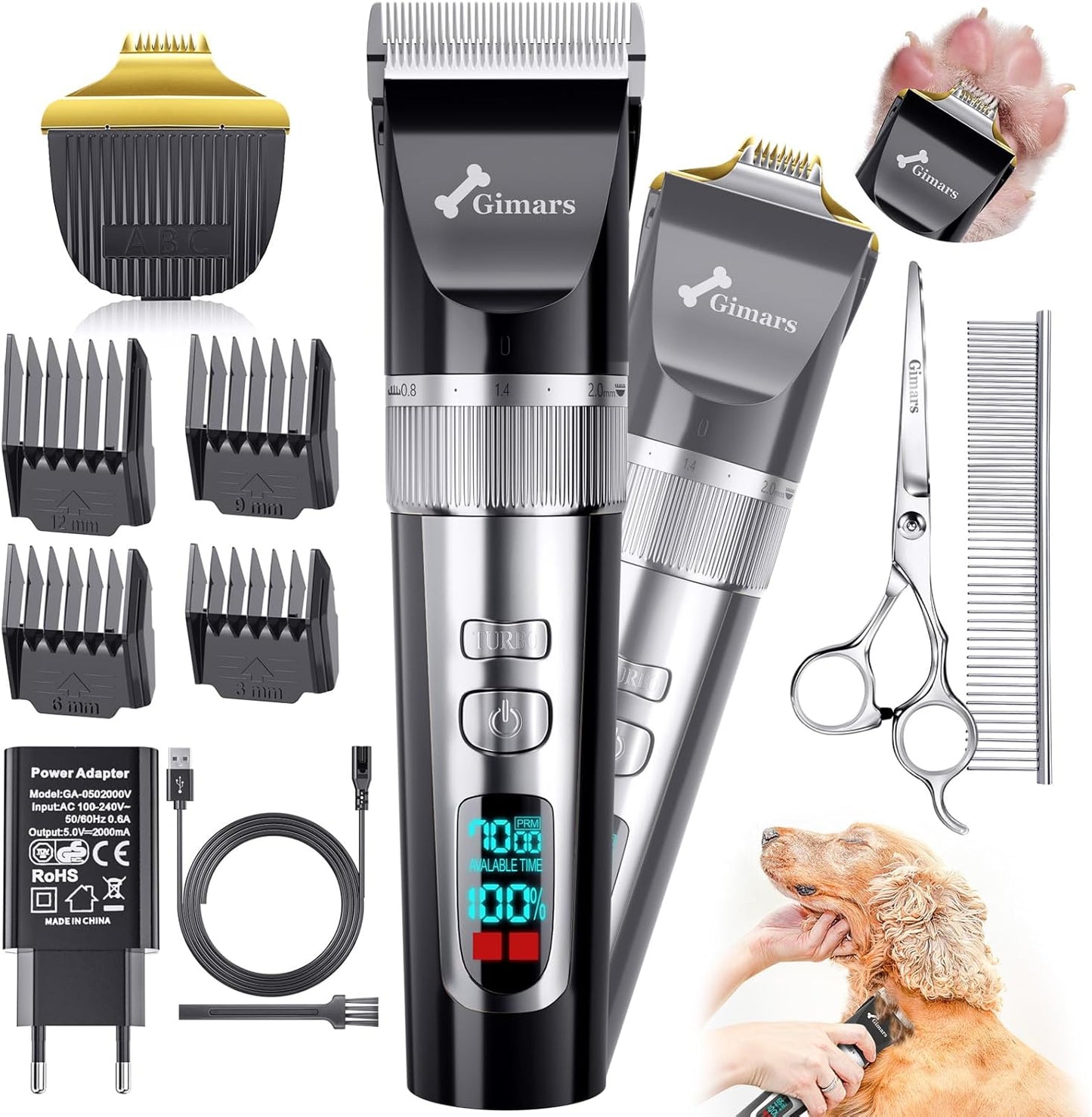 Gimars 2 in 1 Dog Clippers with Stainless Steel Dog Grooming Scissors Kits - Silver