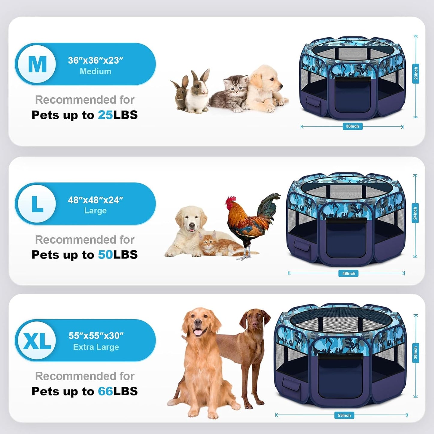 Dog Playpen, Pet Playpen, Portable Cat Playpen, Pop Up Foldable Puppy Playpen Exercise Kennel Tent with Carry Case Collapsible Bowl,Water-Resistant Shade Cover for Outdoor Indoor Travel