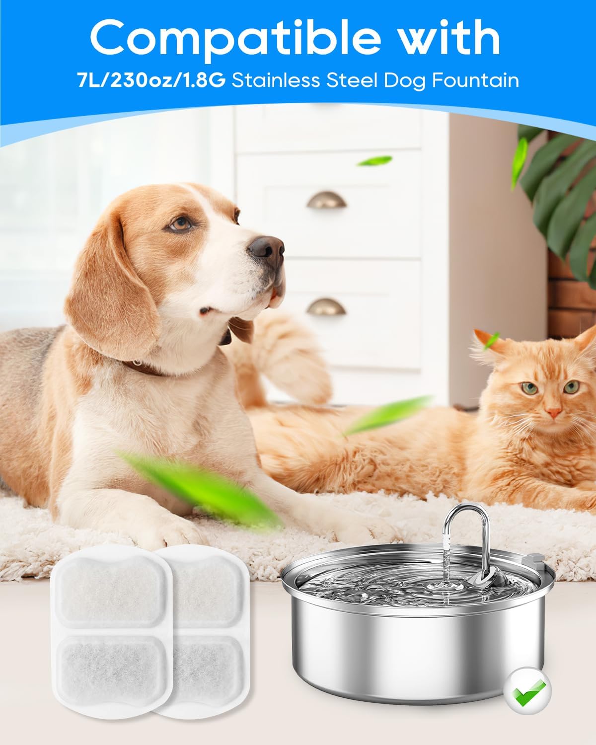 Dog Water Filter Replacement, 10 Set Dog Water Bowl Filters, Pet Water Filter Compatible with oneisall 7L/230oz/1.8G Stainless Steel Dog Water Fountain