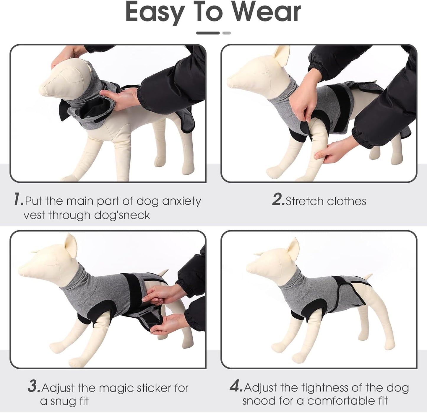 Queenmore Dog Recovery Suit, Soft Dog Surgery Suit for Female Male Dogs,Comfy Pet Surgery Recovery Suit,Anxiety Relief Calming Vest with Ear Muffs,Grey,M
