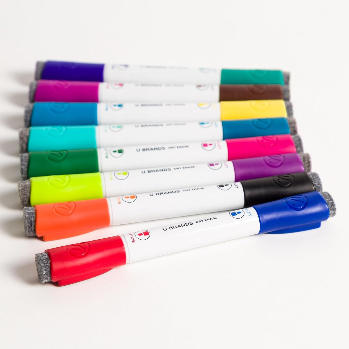 U Brands Fine Tip Dry Erase Markers with Eraser, Magnetic Double Ended Whiteboard Markers, Low Odor, Assorted Bright Colors, Set of 8