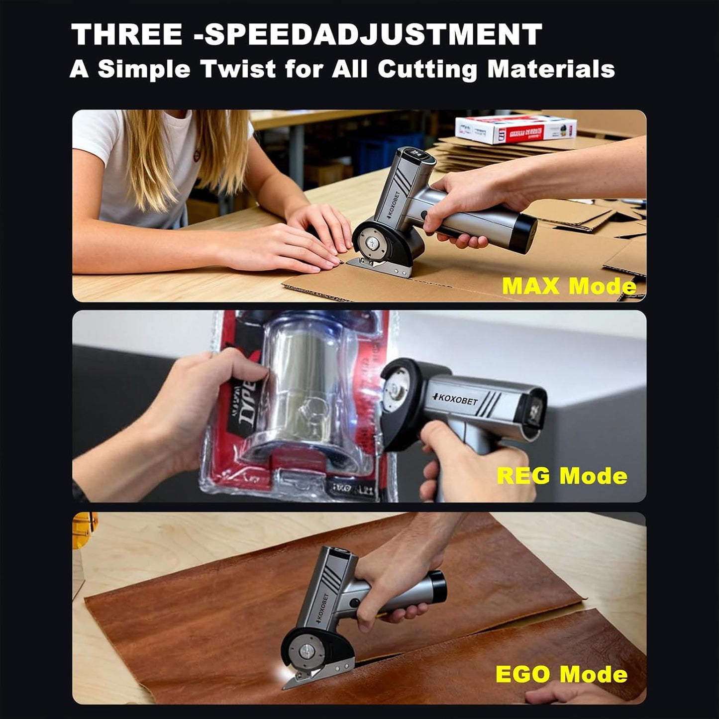 2026 Upgrade 4.2V Cordless Cutting Tool, Cardboard Cutter with LED Display, Brushless Motor, Tungsten Steel 3 Blades, Electric Chop Saw for Fabric, Cardboard, Leather, Carpet- Silver