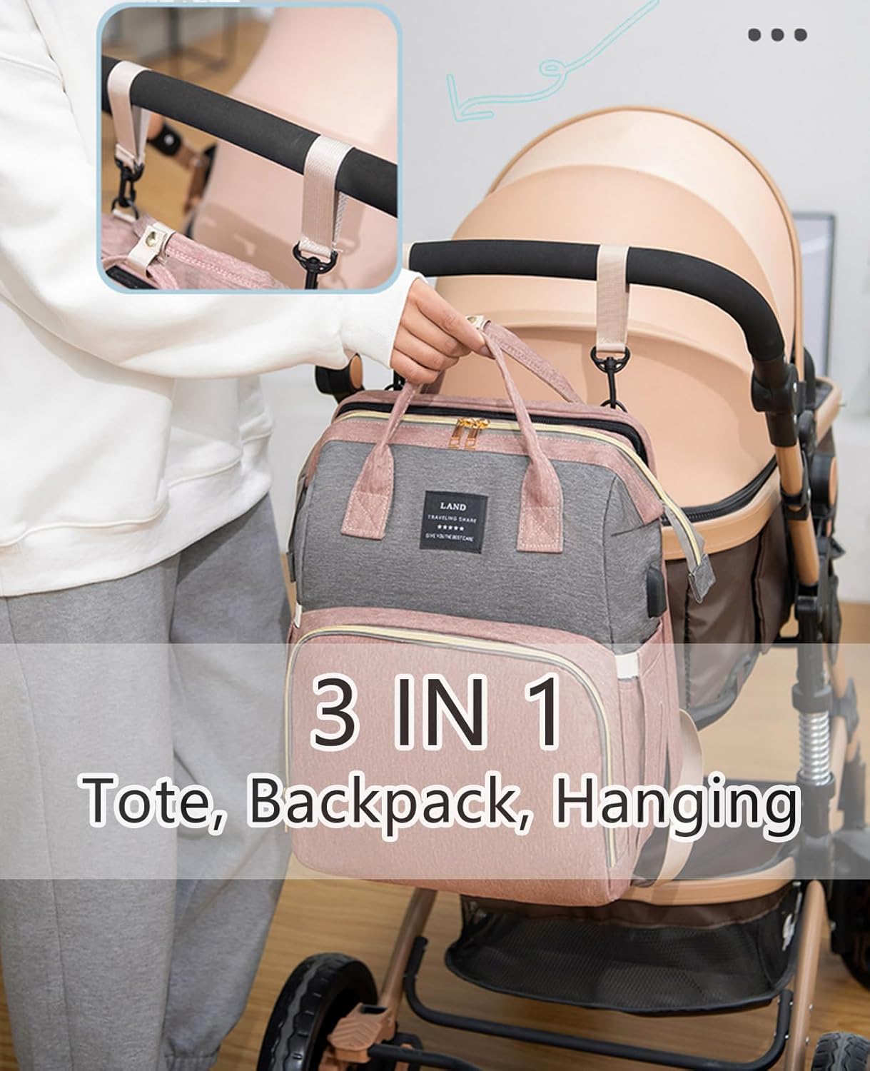 Diaper Bag Backpack with Changing Station: Pink Baby Bags for Girls Boys Mom with Large Capacity Pañaleras Para Bebe Niña Baby Girl Newborn Essentials Must Haves Baby Shower Gifts Baby Registry