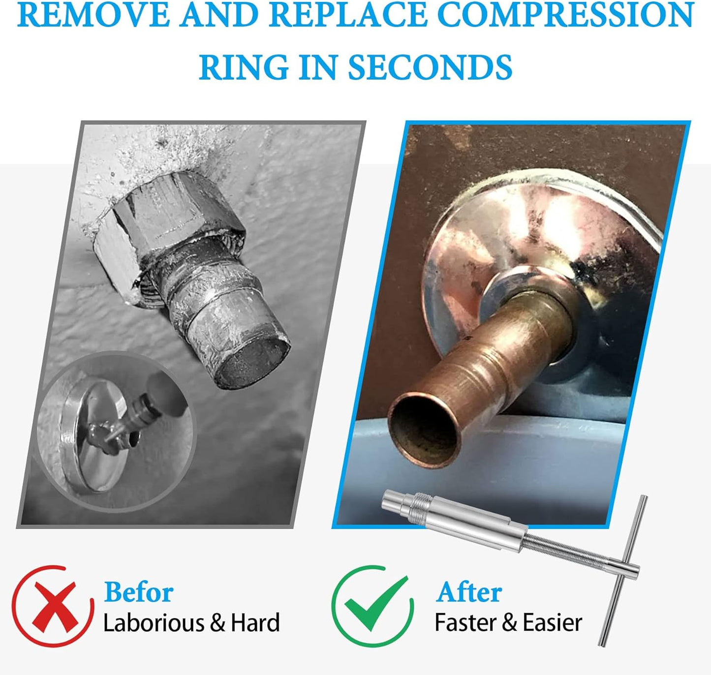 Compression Sleeve Puller and Sleeve Remover for 1/2 Inch Compression Fittings Only,Remove Nut & Ferrule of Pipe 03943 Plumbing Tools Compression Ring Removal Tool - Corroded & Frozen Supply Stops