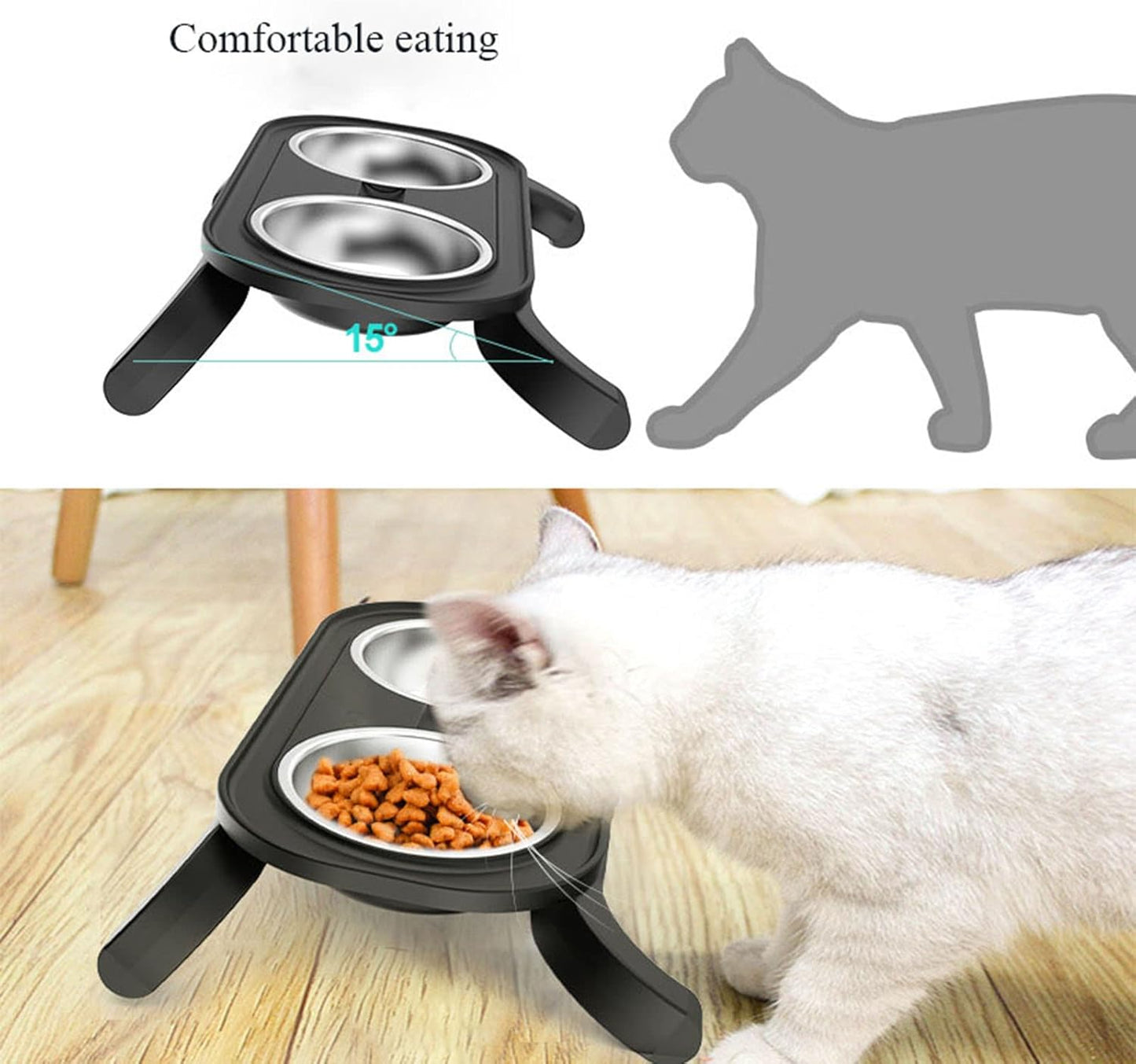 Elevated Dog Bowls, Raised Cat Bowl Stand Feeder with 3 Adjustable Heights, Durable Dog Food Bowl with 2 Stainless Steel Food and Water Bowls for Pets Puppy Medium Dogs Cats