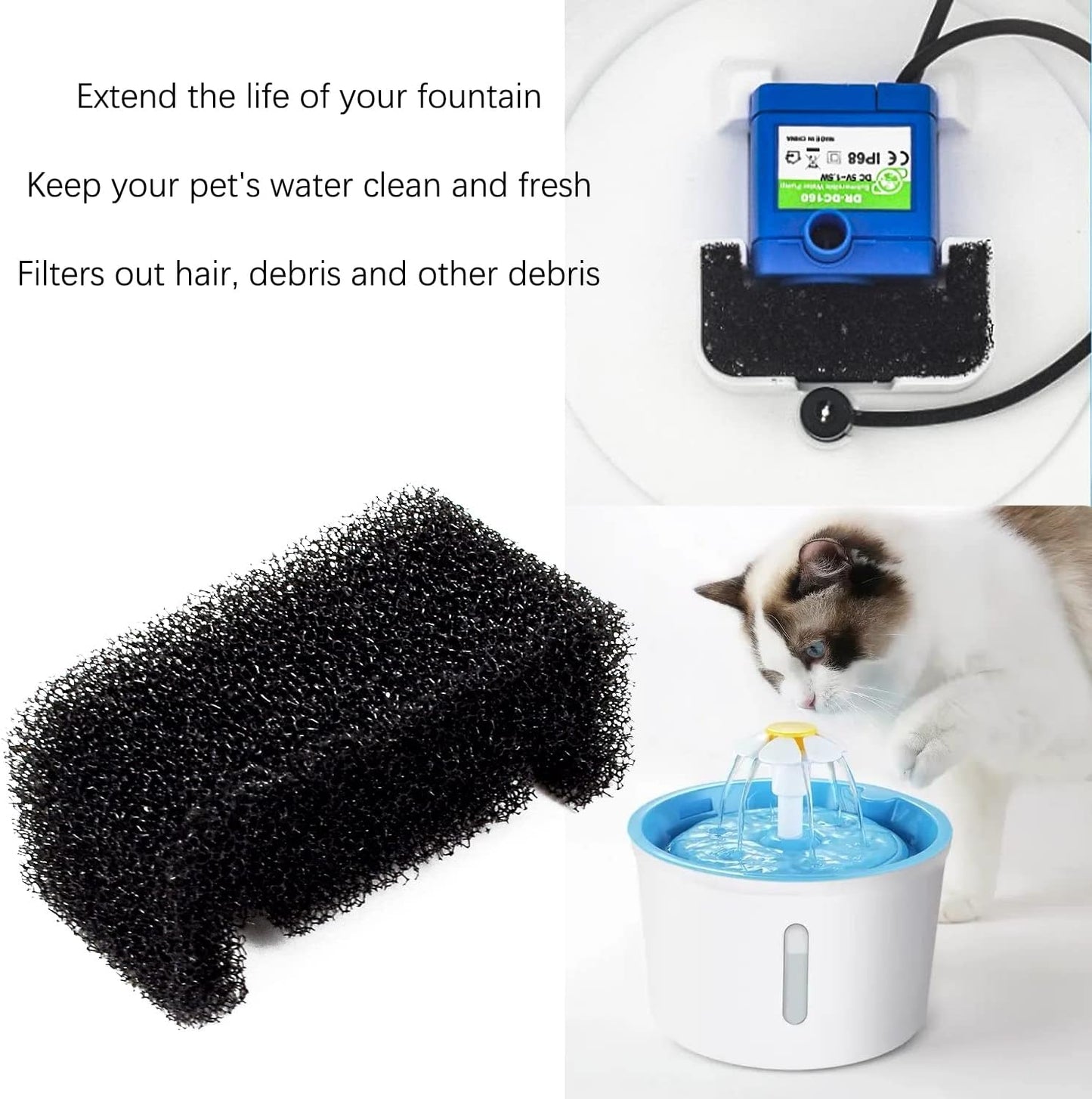 10 Pcs Sponge Filter for 67oz/2L Pet Fountain 81oz/2.4L Stainless Steel Dog Drinking Fountain Replacement,Pet Water Fountain Pre Foam Filters Replacement