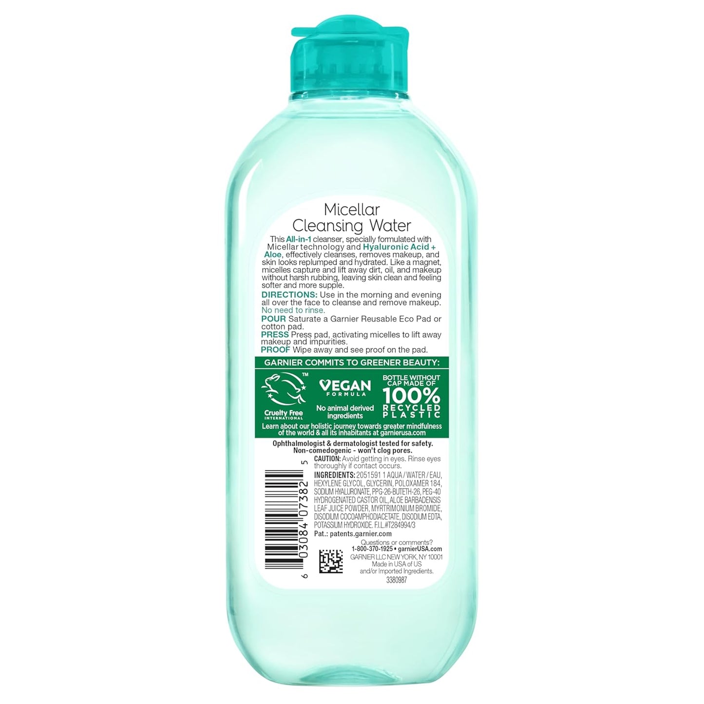 Garnier Micellar Water with Hyaluronic Acid, Facial Cleanser & Makeup Remover, Hydrating and Plumping, For All Skin Types, Vegan, Cruelty Free, 13.5 Fl Oz (400mL), 1 Count