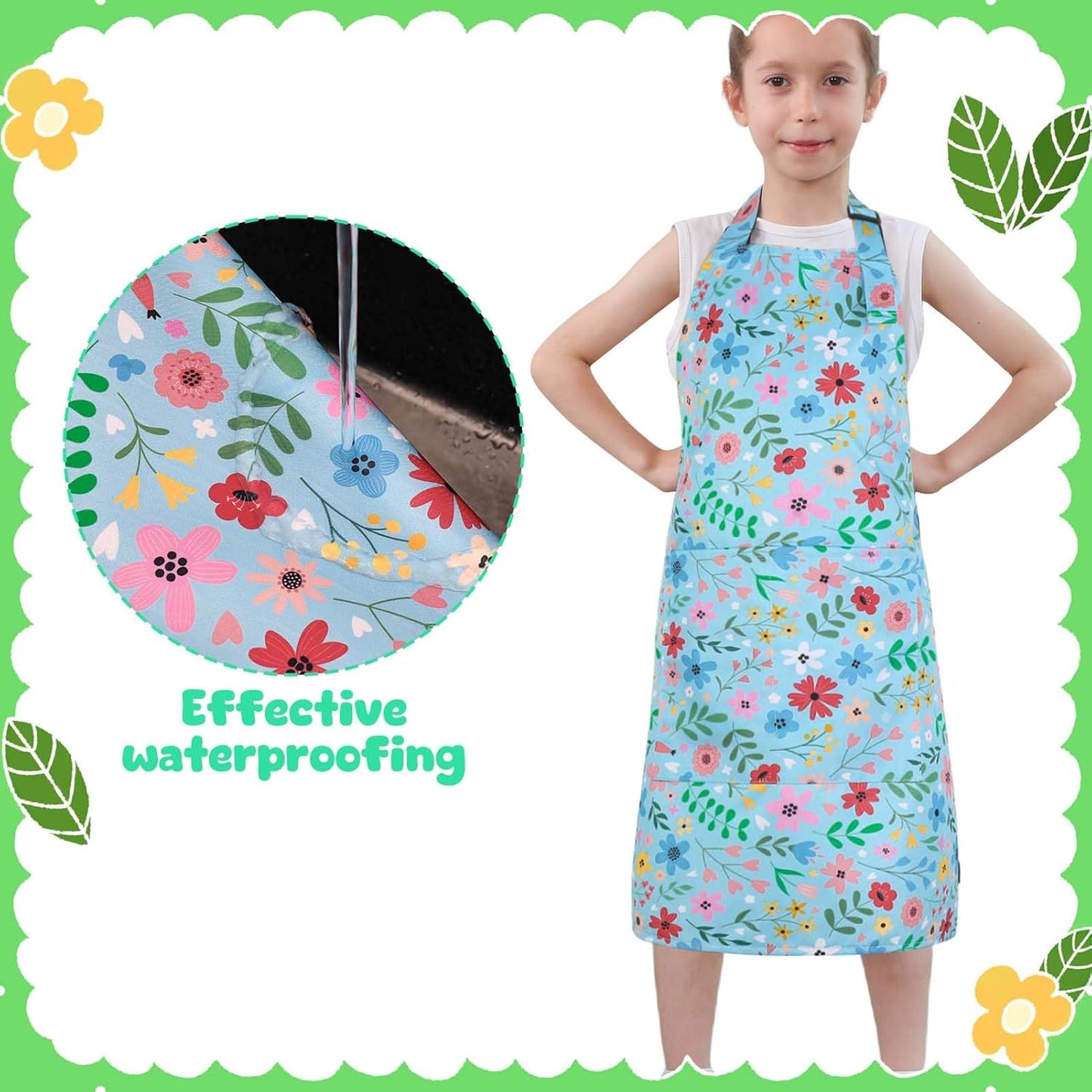 2 Pack Kids Apron, Cute Cooking Aprons, Waterproof Art Apron with Pockets, Toddler Painting Artist Apron Adjustable