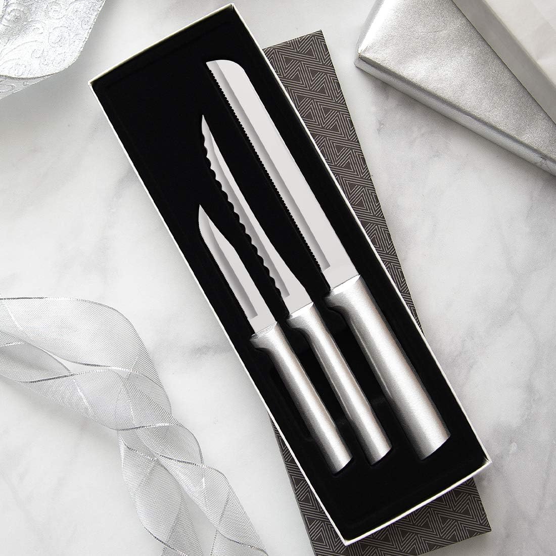 Rada Cutlery Sensational Serrations Gift Set (S54), 3-Piece Knife Set, Stainless Steel Blade, Silver Handle
