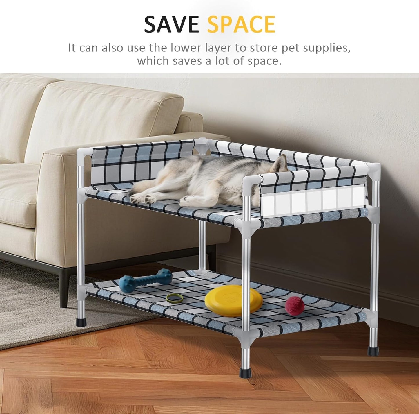 Bedside Window Dog Bunk Bed - Double Elevated Human Dog Bed with Guardrail 2 Layers Window Perch Dogs Cot 2-Tier Bedside Sleeper for Multi-Pet Households (34'' x 20'' x 25'')
