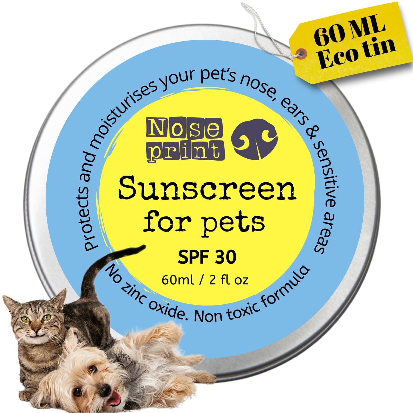 SPF 30 Pet Sunscreen | sun Protection For Pets 60 ML | Moisturising Sunscreen For Dogs And Cat Non-Toxic Formula Dog Nose | Dog Paw Balm Sun Cream Balm | Dog Sun Protection