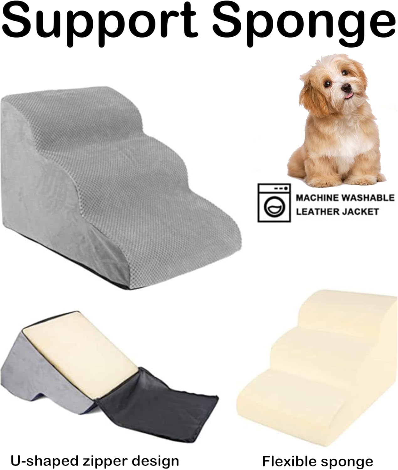 Dog Stairs for High Beds, 4 Step Dog Steps for Small Dogs and Cats, High Density Foam Cat Ramp for Bed,Pet Stairs for Bed Climbing, Non-Slip Balanced Pet Step Indoor(Grey)