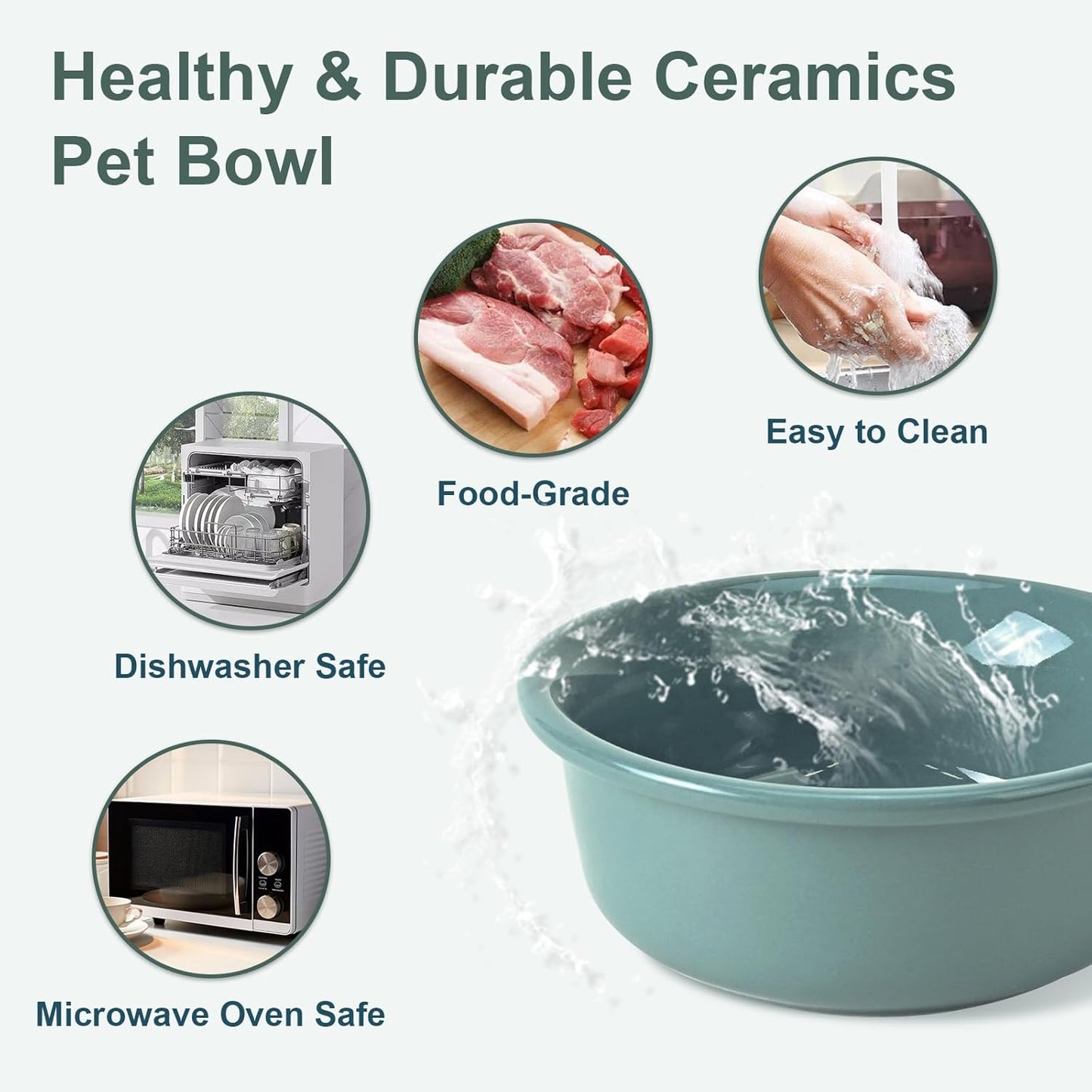 SPUNKYJUNKY Ceramic Elevated Tilted Dog Bowls Bone-Shaped Raised with 2 Height Iron Stand, 6.9'' Dog and Cat Food Water Bowls Set Non-Slip for Small Medium Sized Breed - 20 OZ,Dark Green