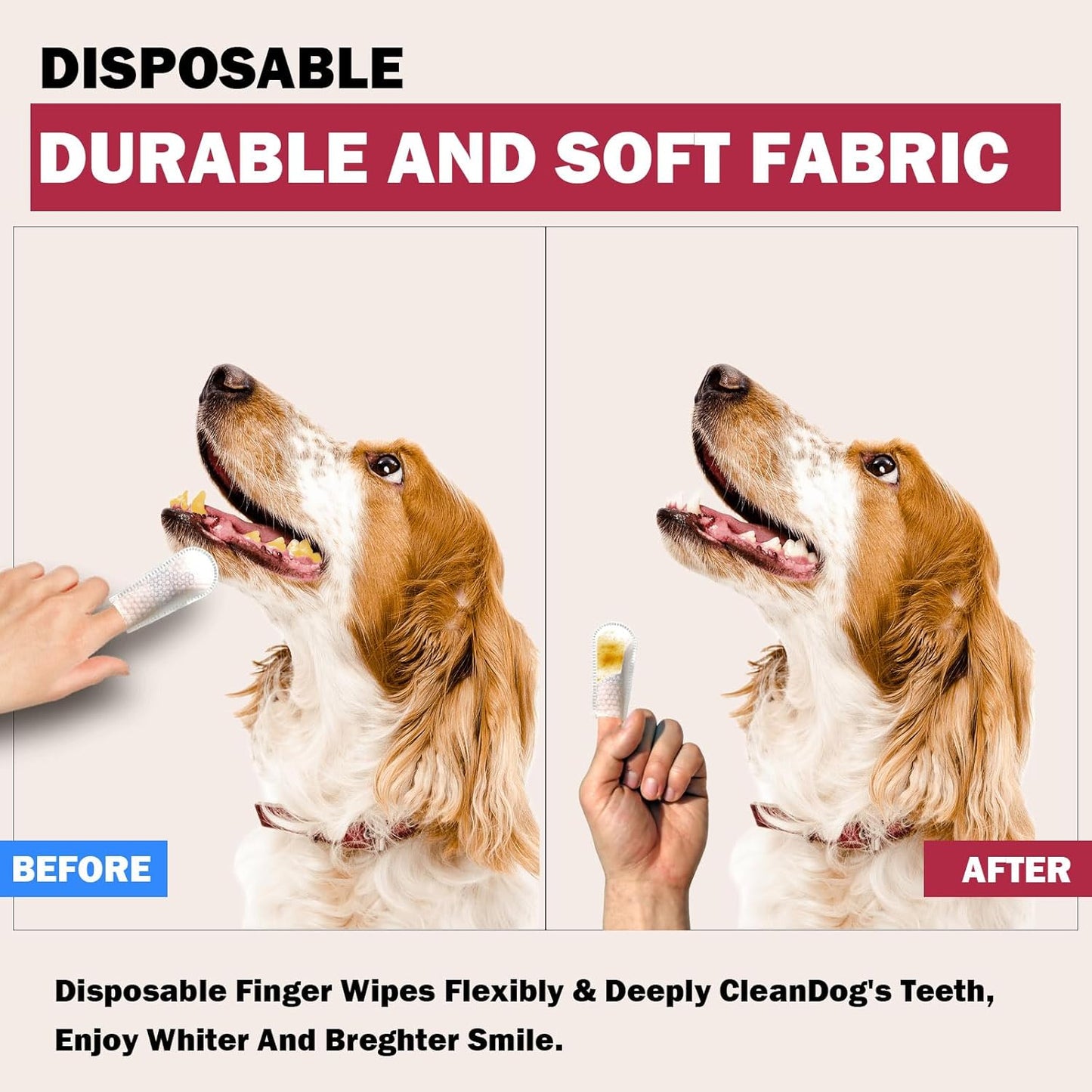 Pet Tooth Cleaning Finger Wipes (50Pcs),Dog Teeth Cleaning Wipes,Dog Dental Cleaning Finger Sleeves,Reduces Plaque & Freshens Breath,Freshens Breath, Safe and Natural