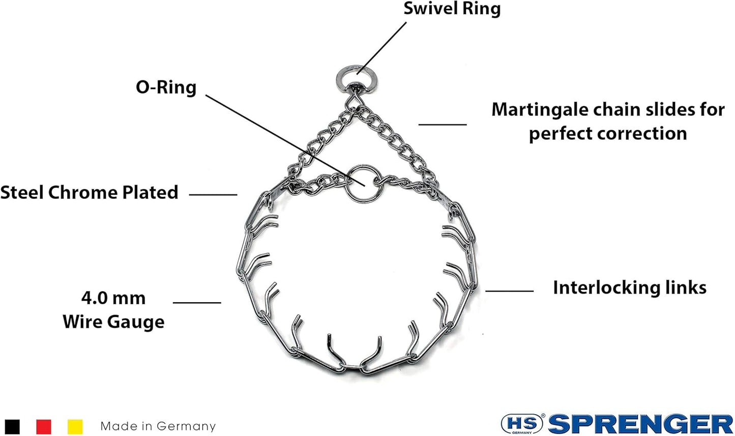 Herm Sprenger Prong Dog Training Collar Ultra-Plus Chrome Plated Steel Pet Pinch Collar No-Pull Collar for Dogs Anti Pull Training Collar Made in Germany 4mm x 25in Large