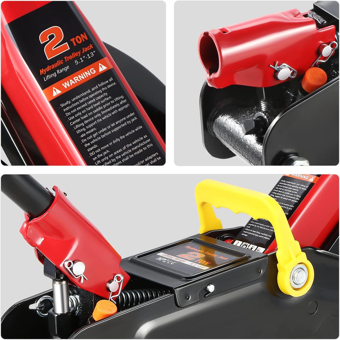 DNA Motoring TOOLS-00234 Low Profile Hydraulic Trolley Service/Floor Jack, 2 Ton (4000 lbs) Capacity, Lifting Range 5.1"-13", Black