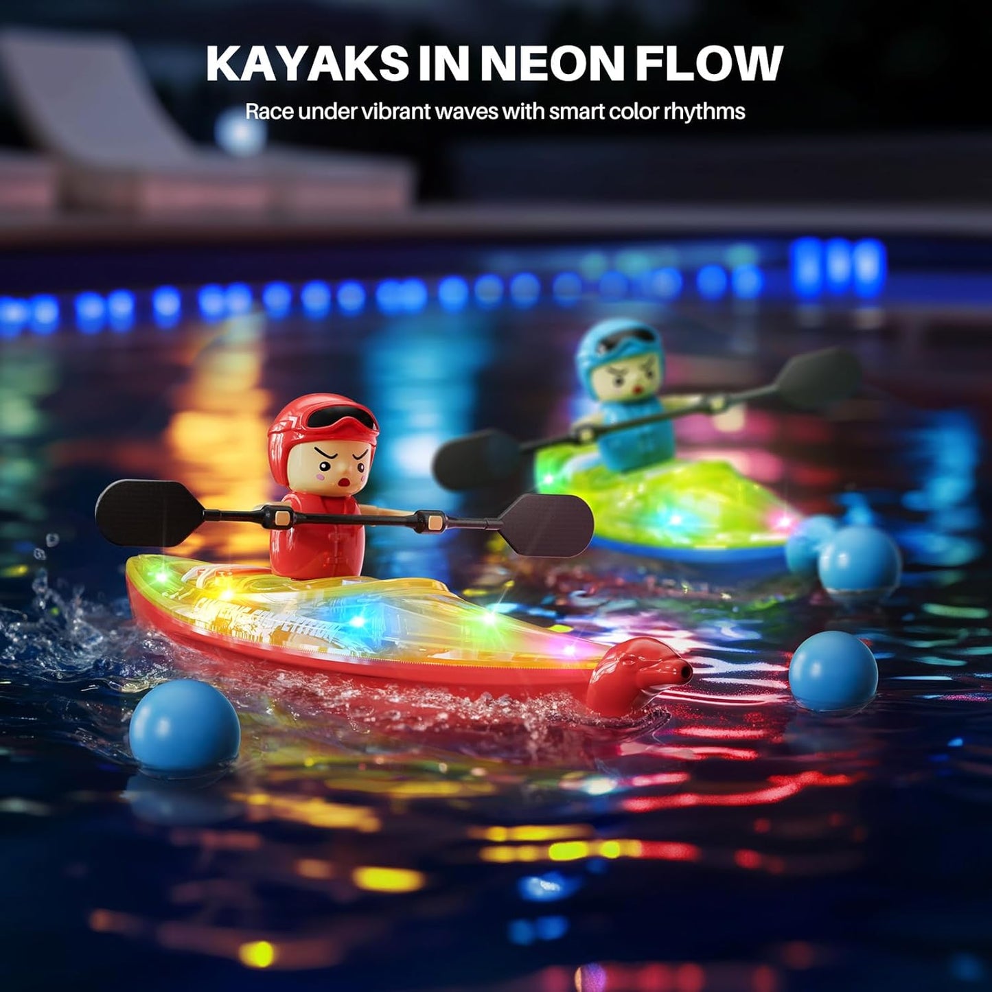 SYMA RC Boats 2 Pack for Kids 6-12, Remote Control Kayaks with Magnetic Dolphin Nose & 3 Balls, Up to 40 Min Playtime, LED Light Up Water Toys for Pool, Water Table & Bathtub