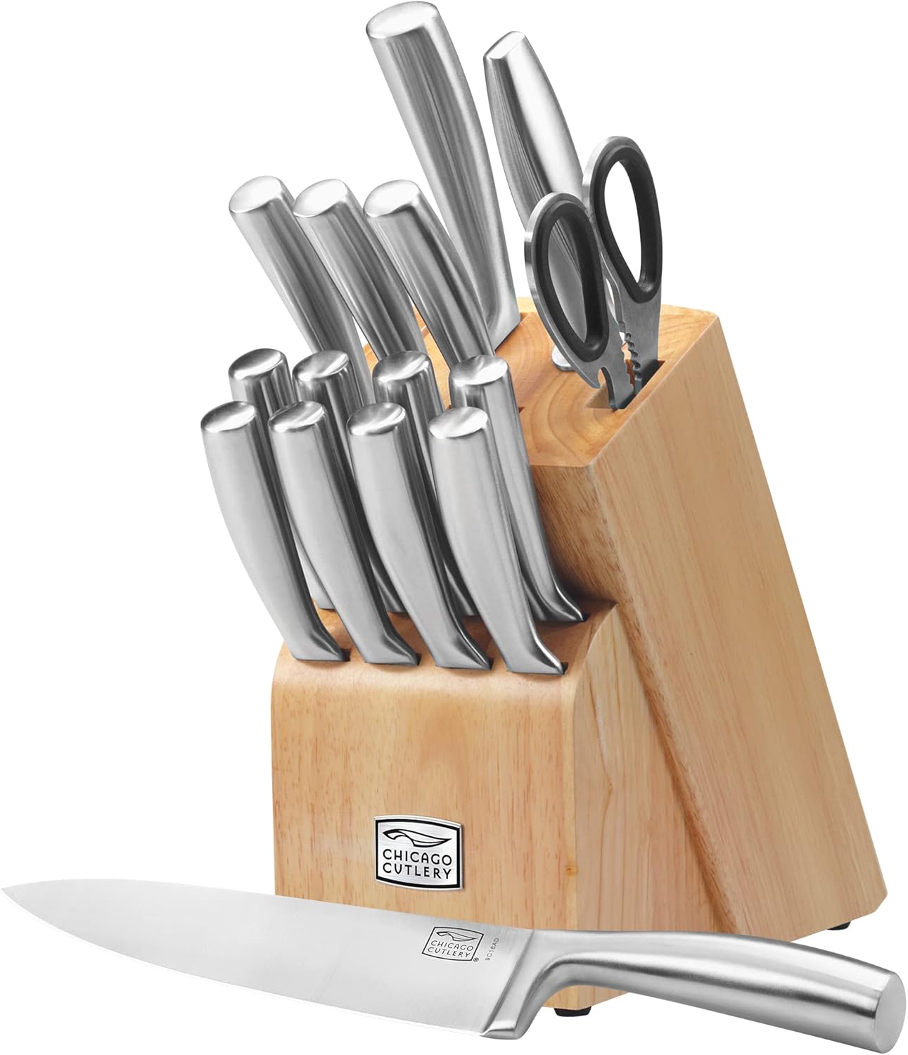 Chicago Cutlery Elston (16-PC) Kitchen Knife Block Set With Wooden Block, Sharp Stainless Steel Cutlerly Chef Knives Set With Scissors Shears & Knife Sharpener