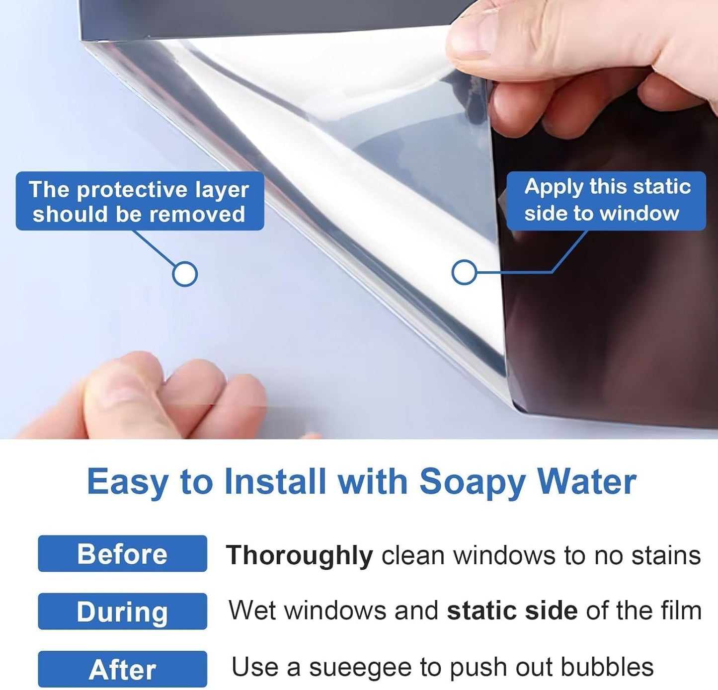 One Way Daytime Window Privacy Film See Out Not in, Window Tint for Home, Reflective Mirror Glass Windows Coverings Sun Heat UV Blocking, Black-Silver, 17.5" X 78.7"