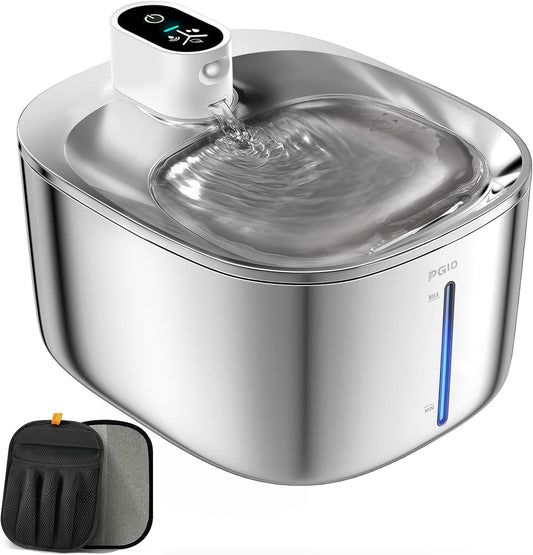 Wireless Cat Water Fountain Stainless Steel,4.5L Cordless Pet Fountains for Dringking,5000mah Battery Operated Cat Water Pountain,Automatic Dog Dispenser w Pet Hair Remover Gloves