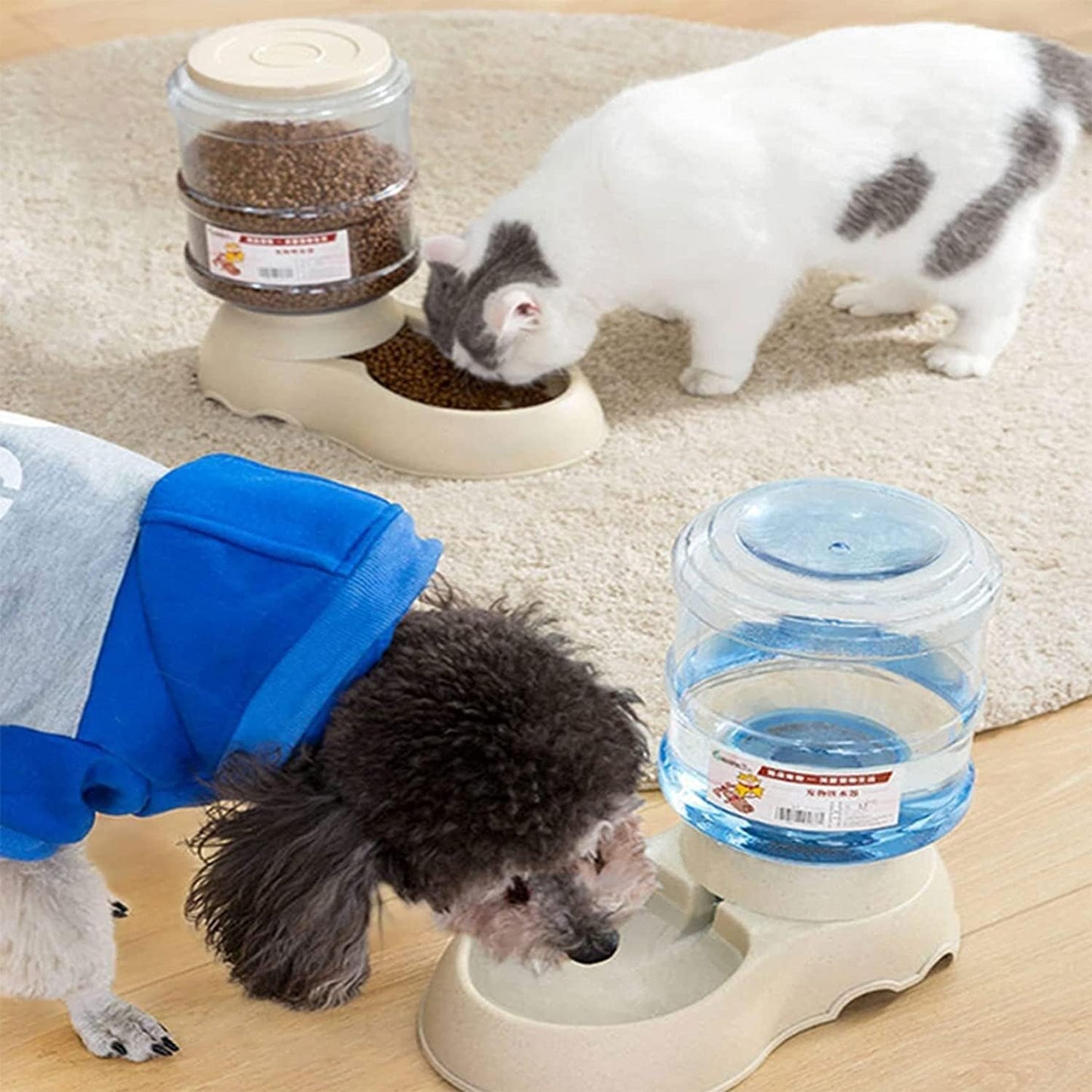 Dispenser Automatic SelfDispensing Pet Feeder and Water Dispenser Set Gravity Water and Food Dispenser, Dog, Cat Unplugged 3.75L Feeder and 3.7 L Pet Waterer cat Fountain (Color : Pink) (Grey)