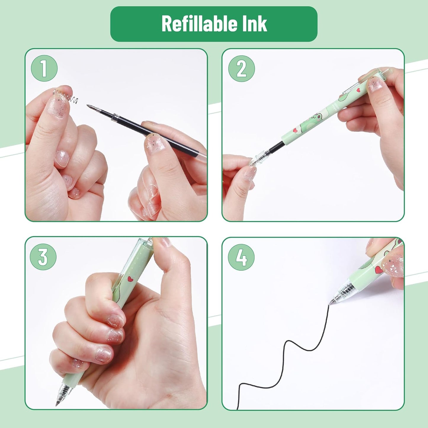 Mr. Pen- Cartoon Retractable Gel Pens, 6 Pack, Black Ink, Fine Point 0.5 mm, Fast Dry, Smooth Writing, Cute Animal Gel Ink Pens for Drawing, Writing and School Supplies for Girls, Frog Accessories