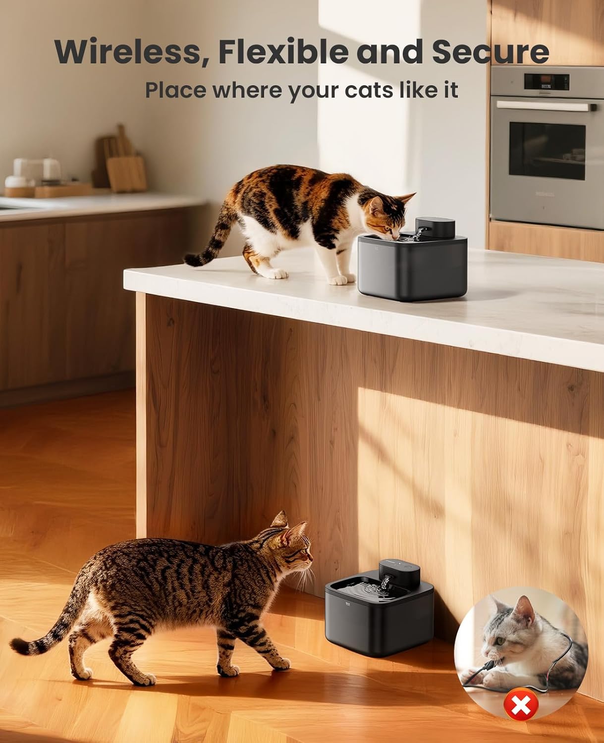 Pet Water Fountain Set, 2.2L Wireless Cat Water Fountain & 7L Large Dog Water Fountain