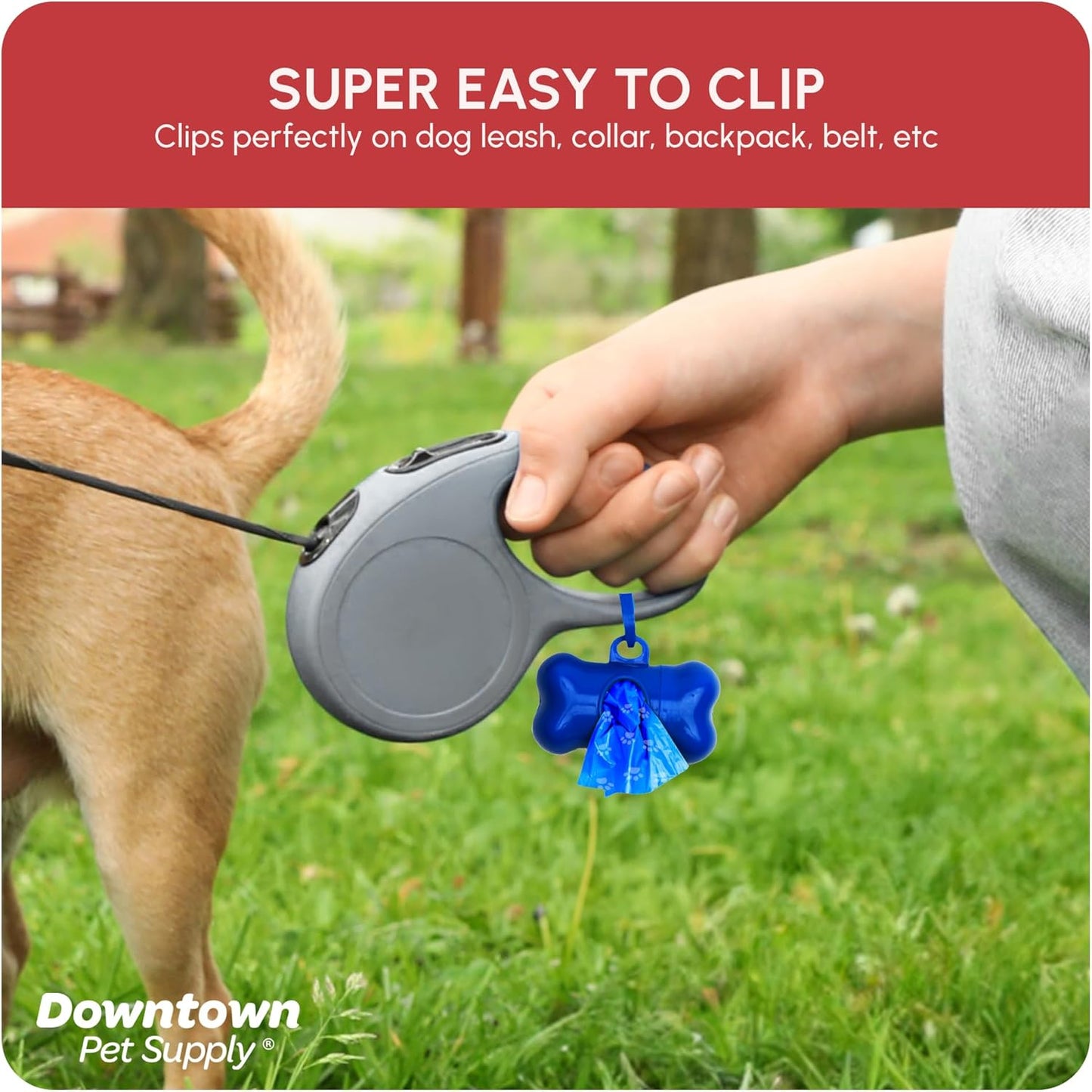 Downtown Pet Supply Poop Bags for Dogs with Dispenser, 1000 Count - Leak-Proof Dog Waste Bags and Bone-Shaped Dog Poop Bags Holder for Leash - Rainbow with Paw Prints, 12.5" x 8.5"