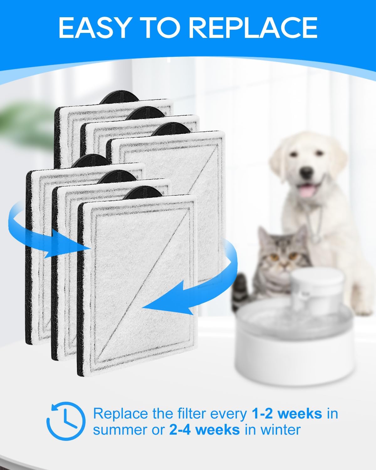 6-Pack Cat Fountain Filter Replacement Compatible with PetSafe Outlast Pumpless Pet Fountain, Fit for Ion-X, Viva, Premier Cat Water Fountain Stainless Steel, Pet Water Fountain Filters for Dog & Cat