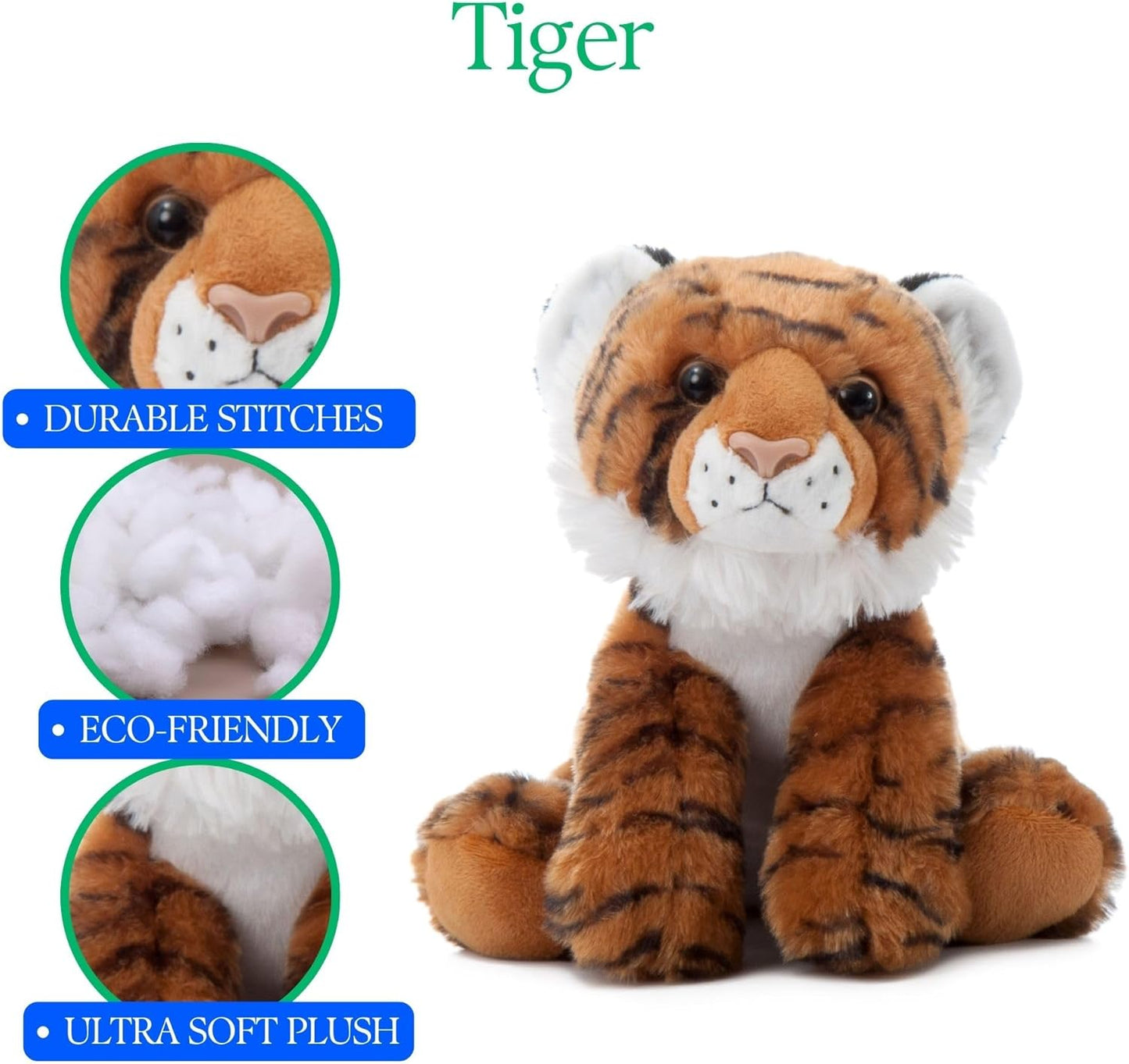 The Petting Zoo Tiger Stuffed Animal, Gifts for Kids, Wild Onez Zoo Animals, Tiger Plush Toy 9 inches