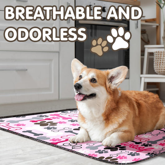 2PC Reusable Potty Pads for Dog-Washable Pee Pads for Floors/Couch/Bed and Crates-with Pink Dogs Paw Pattern Non-Slip Potty Pads for Training 36"x24"