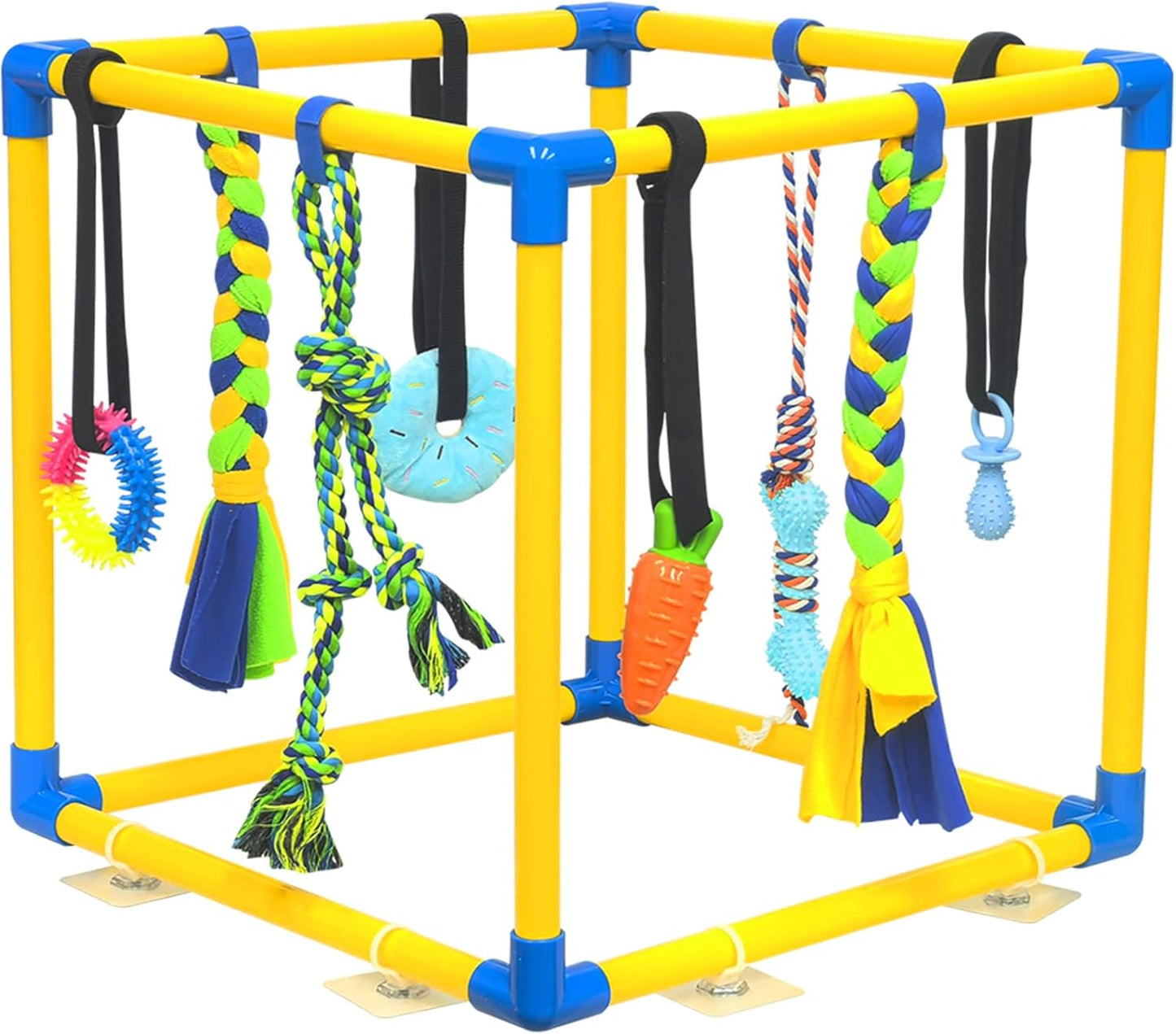 Puppy Play Gym with 8 Hanging Toys for Teething &Chewing, Interactive Activity Center for Small Dogs to Relieve Boredom & Anxiety, Indoor Enrichment Toys to Keep Them Busy (Square)