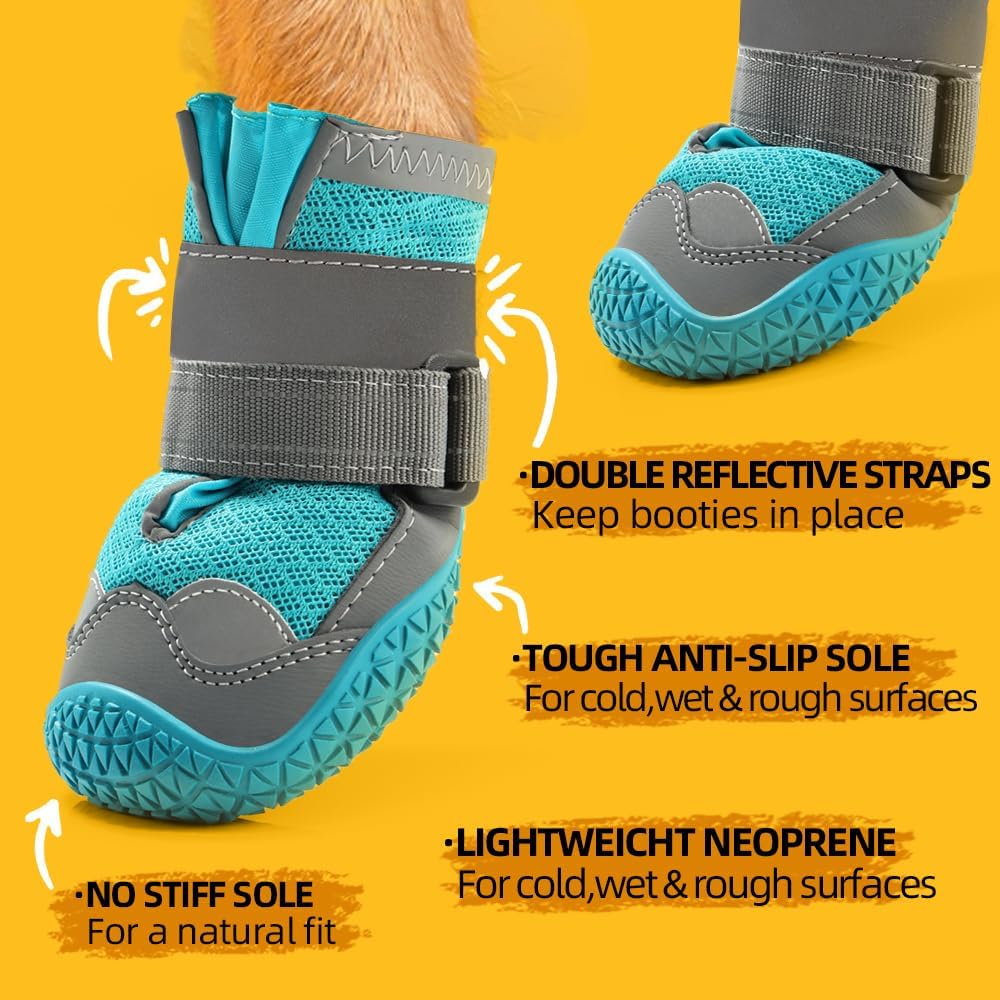 Dog Shoes for Small Dogs, Dog Boots & Paw Protectors for Hardwood Floors, Outdoor Dog Booties for Hot Pavement Winter Snow Hiking, Breathable Dog Shoes with Reflective Strips Blue Size 3