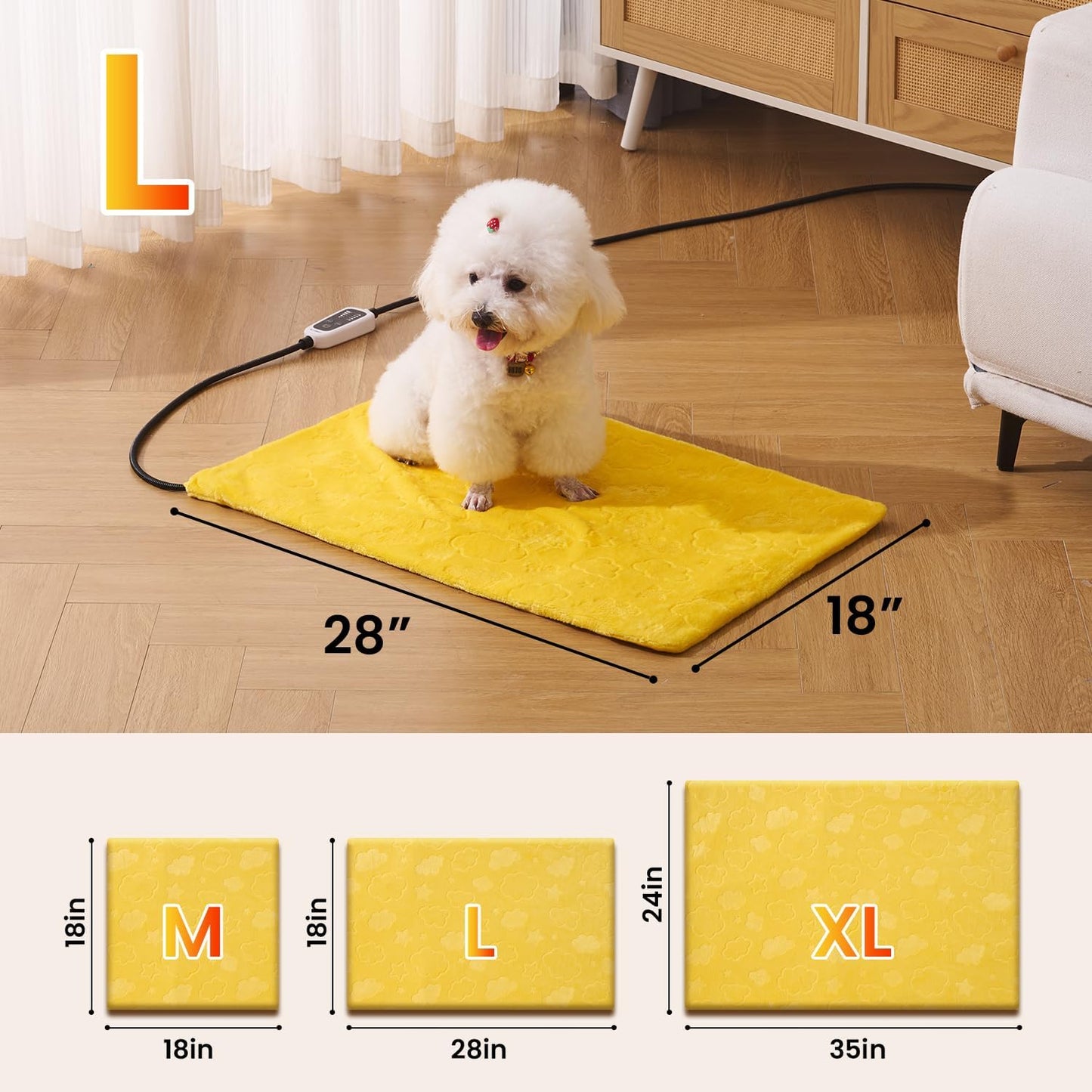 WOOMER Pet Heating Pad for Cats and Dogs, Includes Two Removable Covers, Heated Bed with Steel-Wrapped Cord, Waterproof and Chew-Resistant, 28”×18” Large Size for Larger Cats, Dogs and Rabbits