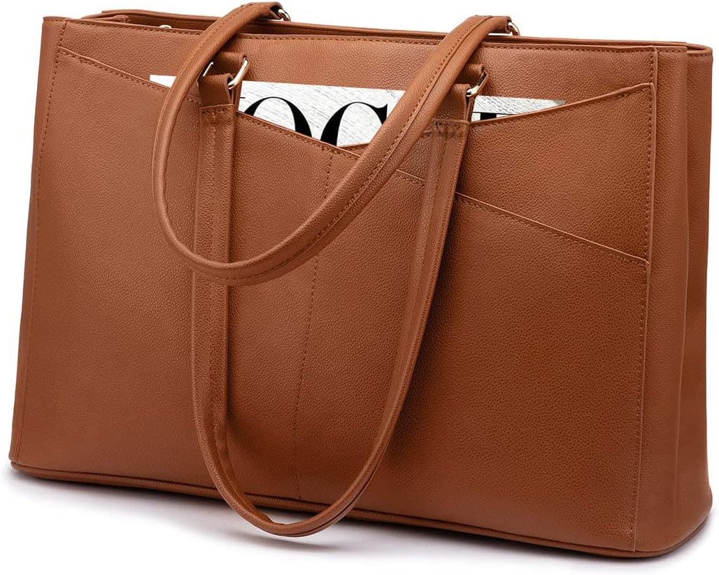 LOVEVOOK Laptop Tote Bag for Women,15.6 Inch Waterproof Computer Bags Women Business Office Work Bag Briefcase, Brown