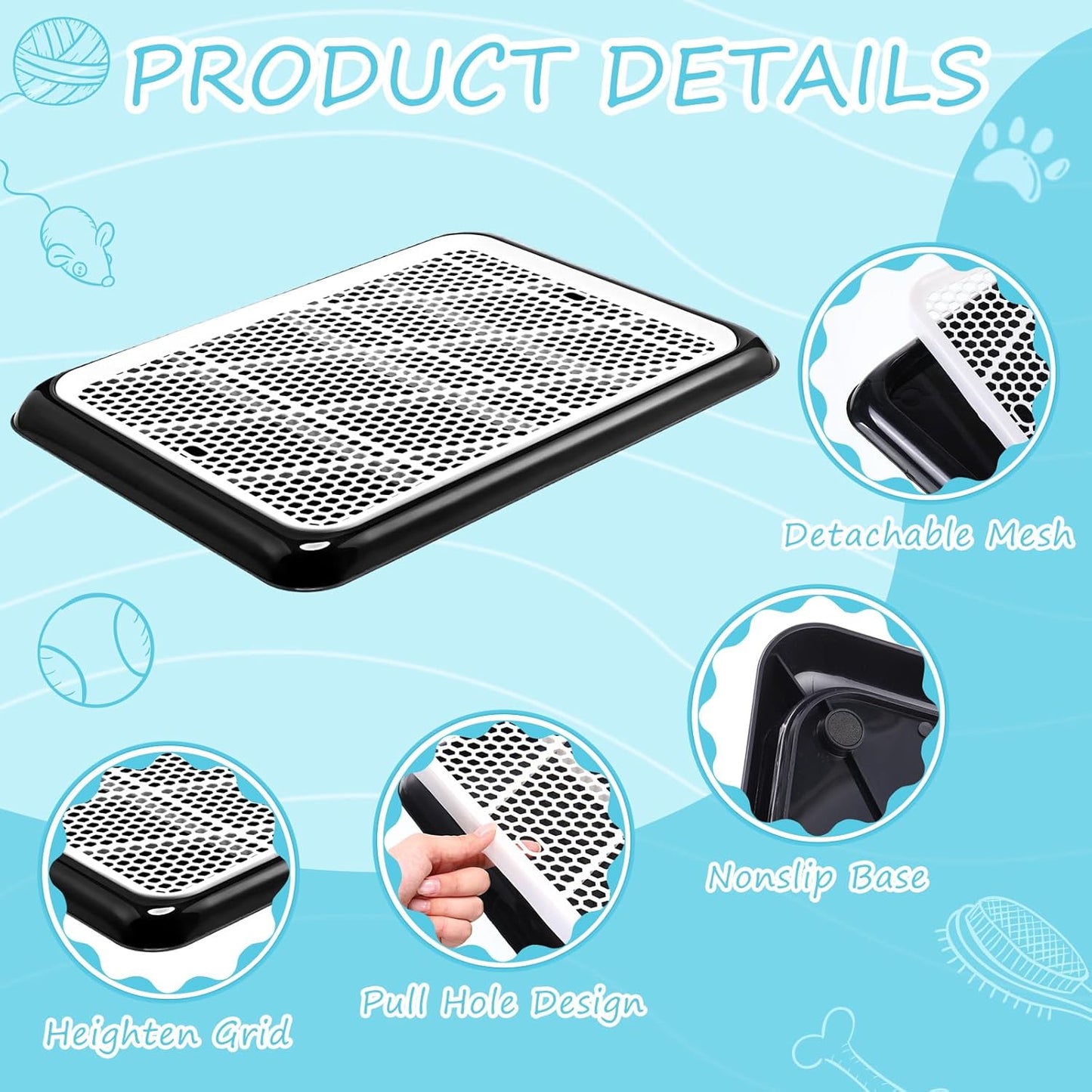 Mifoci Dog Pee Pad Holder Potty Tray Portable Dog Litter Box Toilet Training for Indoor Outdoor Small Medium Large Pet Puppy(1 Pcs,Black)