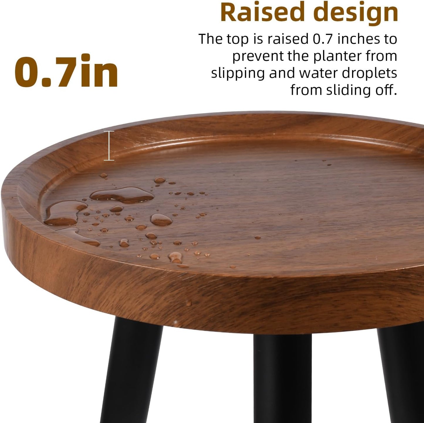 Plant Stand Indoor,Mid Century Walnut Wood Plant Table, Heavy Duty Metal Tall Flower Pot Stand,Modern Round Small Side End Table With Raised Design(12"x17")