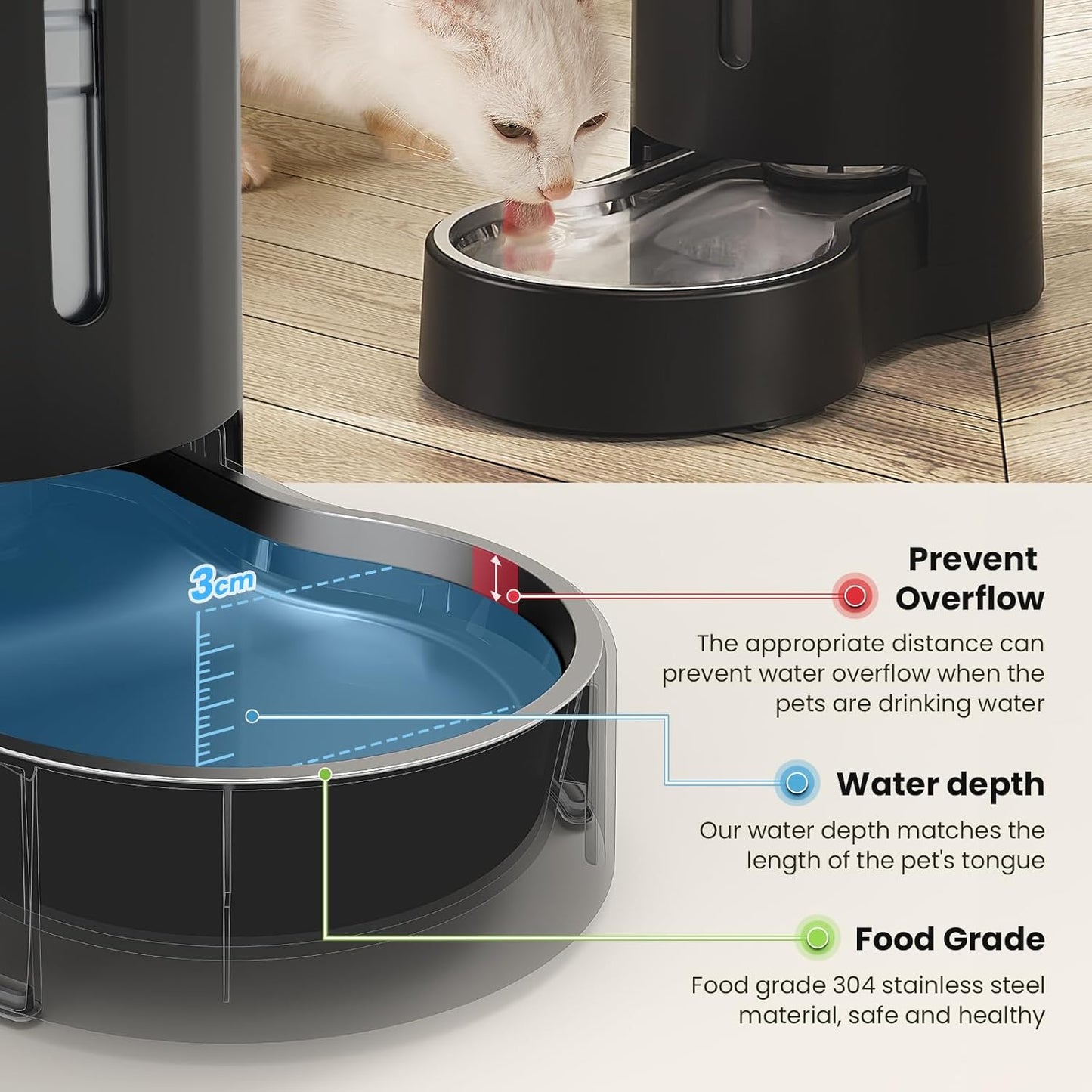 CZPET Dog Water Bowl Dispenser, 8L Automatic Dog and Cat Water Dispenser with Stainless Steel Bowl, Gravity Waterer, Large Capacity, and Quiet Drinking Area for Pets (8L,Black)