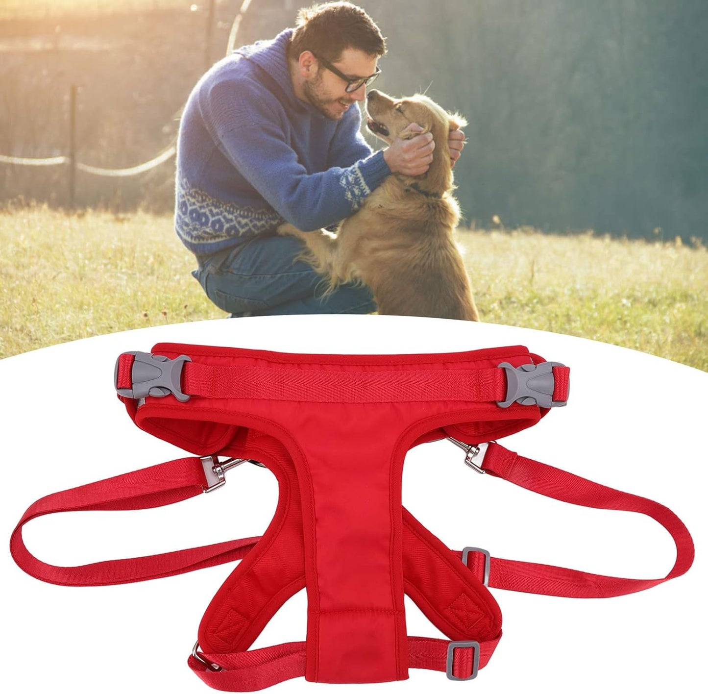 Dog Lift Harness Adjustable Safe Recovery Aid Puppy Front Leg Support Sling for Old Disabled Injured Pet Red Fleece Lining (L)