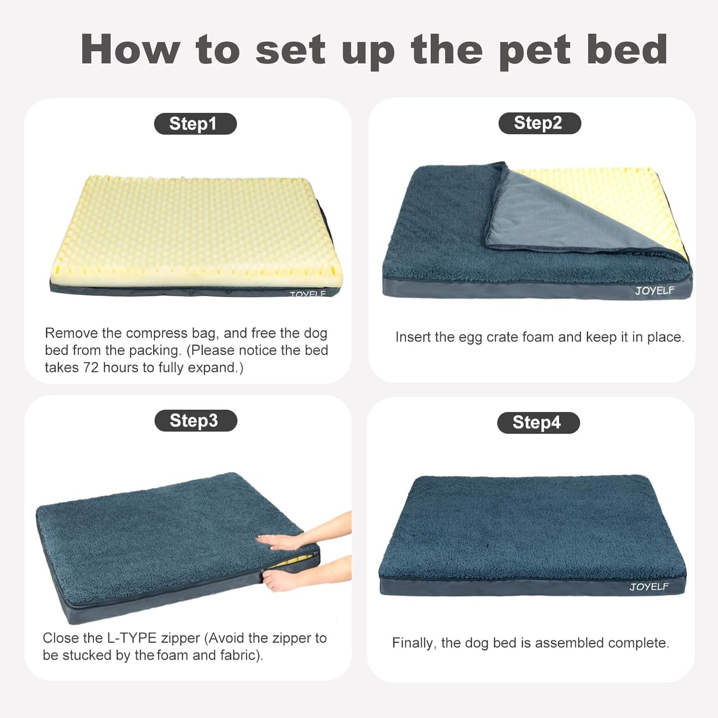 JOYELF Large Dog Crate Bed Mats Orthopedic Dog Bed, Egg Crate Foam Waterproof Dogs Pad with Washable Removable Cover, a Squeaker Toy as Gift