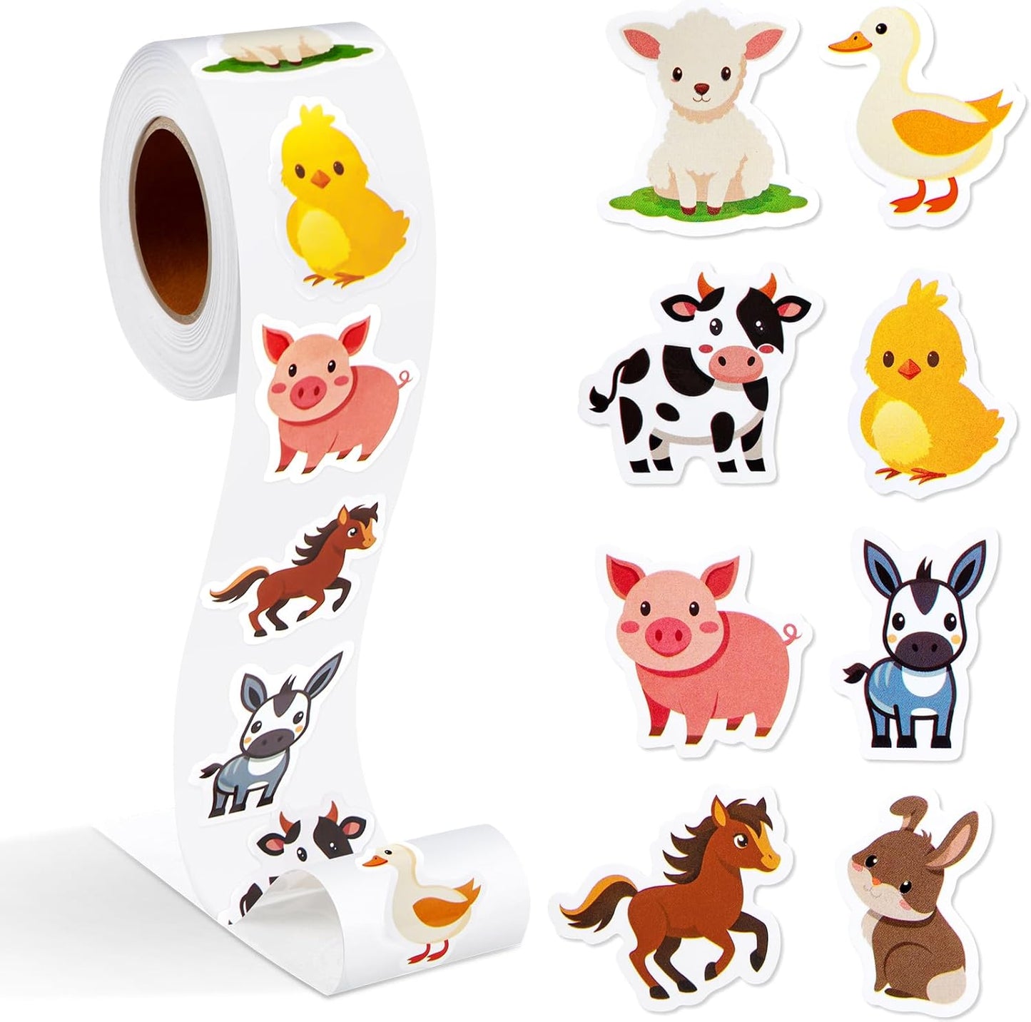 1 Roll Farm Animal Stickers Decal Reward Cute Office Supplies Incentives Animals Sticker Farm Party Favor, 500 Pcs Each Roll