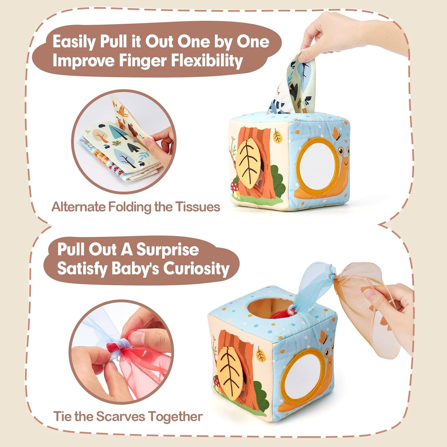 hahaland Baby Tissue Box Toy - Baby Toys 6-12 Months Montessori Toys for 6 Month Old Must Haves - Babies Boy Girl Gifts Baby Easter Basket Stuffers 6 9 12 18 Months Old Sensory Pulling Play Scarf Toy