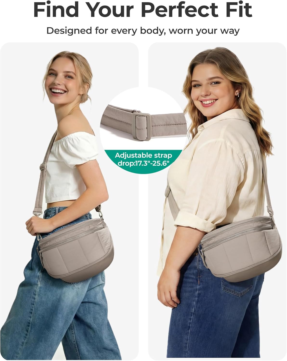 BAGSMART Cross Body Purse, Medium Crossbody Bags for Women Travel Purse, Quilted Puffer Bum Bag Handbag Wallet with Pockets