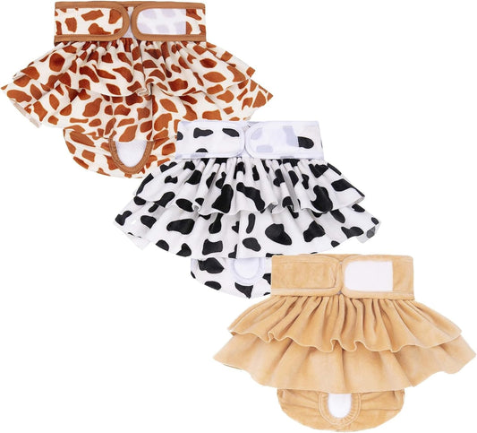 Washable Dog Diapers with Ruffle Skirt, Soft Female Pet Pants for Male & Female Dogs, Absorbent Training Pants for Puppies – 3pcs Set(XS)(XS)