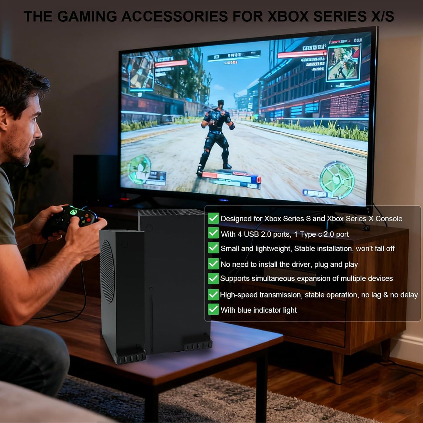 5 Ports USB Hub for Xbox Series X/S Consoles, Xbox Series USB Hub High-Speed Expansion Splitter Adapter with 4 USB 2.0 Ports + 1 Type C Port for Xbox Series S/X Accessories (Black)