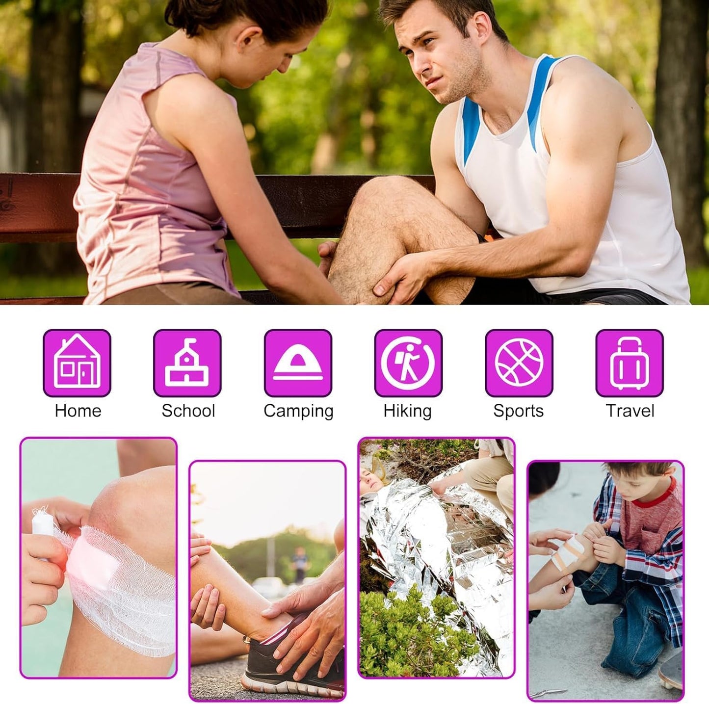 Small-Campact First-Aid Kit-Refill Supplies-Basic Emergency-Essentials - 300PCS Home Essentials Emergency Accident Kits for Businesses Workplace Outside Travel Purple 1st Aid