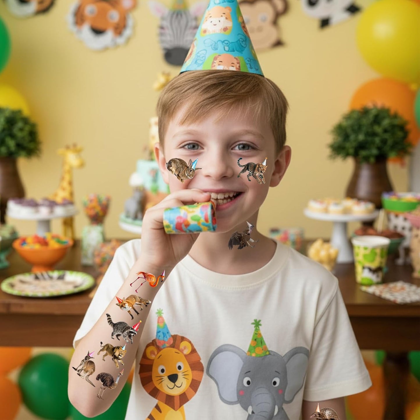 Jungle Animal Temporary Tattoos | Wildlife Animal Themed Birthday Party Decorations Zoo Party Favors Supplies Accessories Stickers Decor Gift Idea For Kids Adult Teen Boy Girl