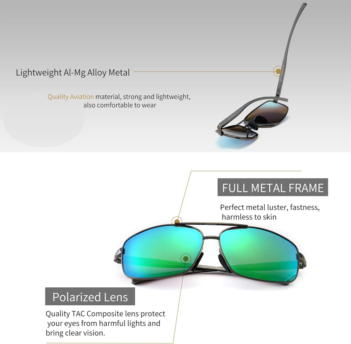 SUNGAIT Ultra Lightweight Rectangular Polarized Sunglasses Men UV400 Protection
