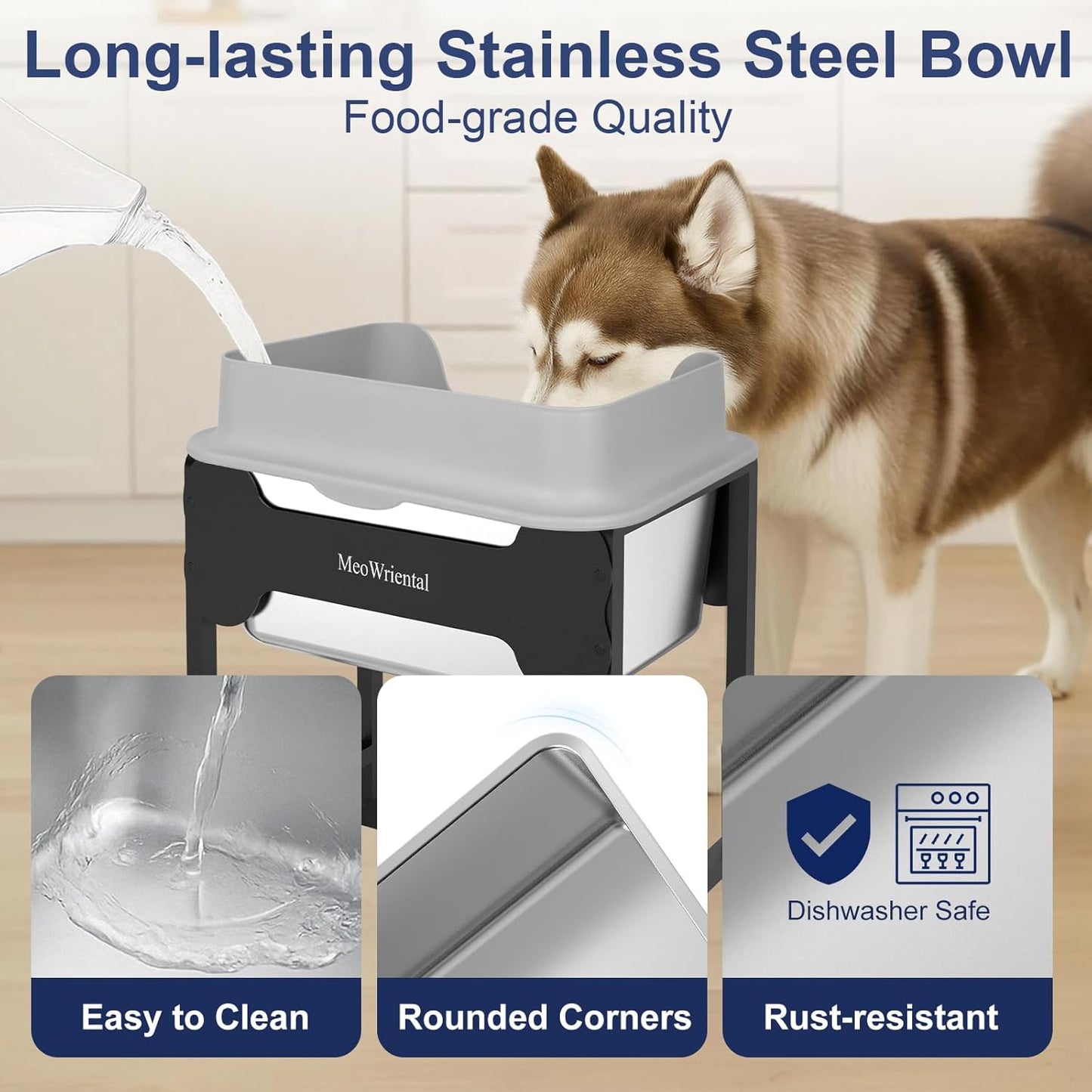 2.5 Gallon No Spill Elevated Dog Water Bowl for Large Breed, 14.2" Tall Stainless Steel Large Raised Dog Food Bowls with Metal Stand for Relief Joint Pressure, Tip- Proof, Easy Clean, Indoor & Outdoor